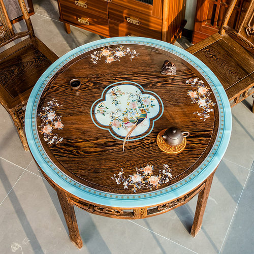 中式pvc圆桌垫防水防油圆形餐桌布印花茶几垫软玻璃水晶板圆台布