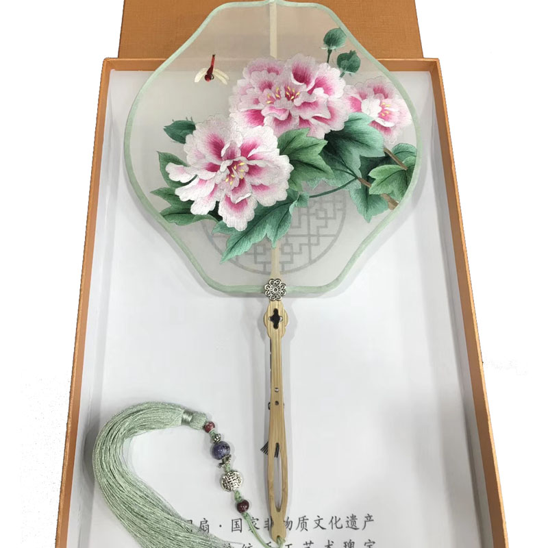 纯手工苏绣真丝宫扇刺绣团扇汉服扇半透明宫廷扇复古风便携礼品扇