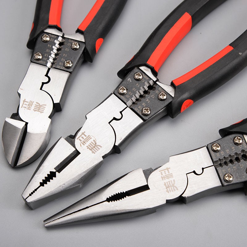 尖嘴钳钳子装工具多功能家用8寸斜嘴老虎钳钢丝钳剥线钳