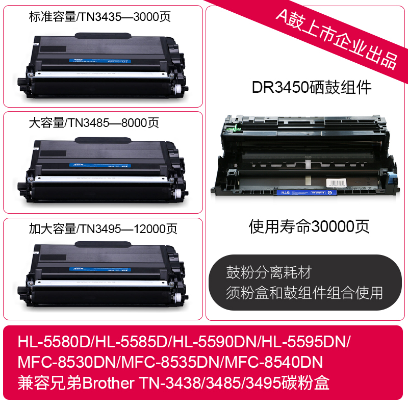 适用兄弟TN-3/385/395粉盒 HL-55D 5585D 5590DN 5595DN硒鼓MFC-8