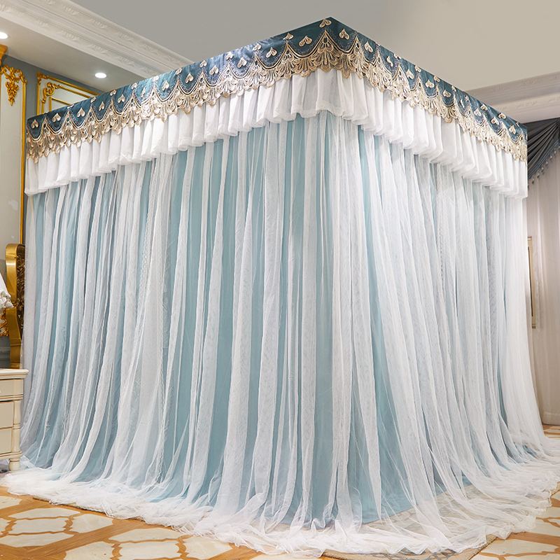 蚊帐三开门家用落地宫廷防尘顶布横杆落地层遮光帘不锈钢支架