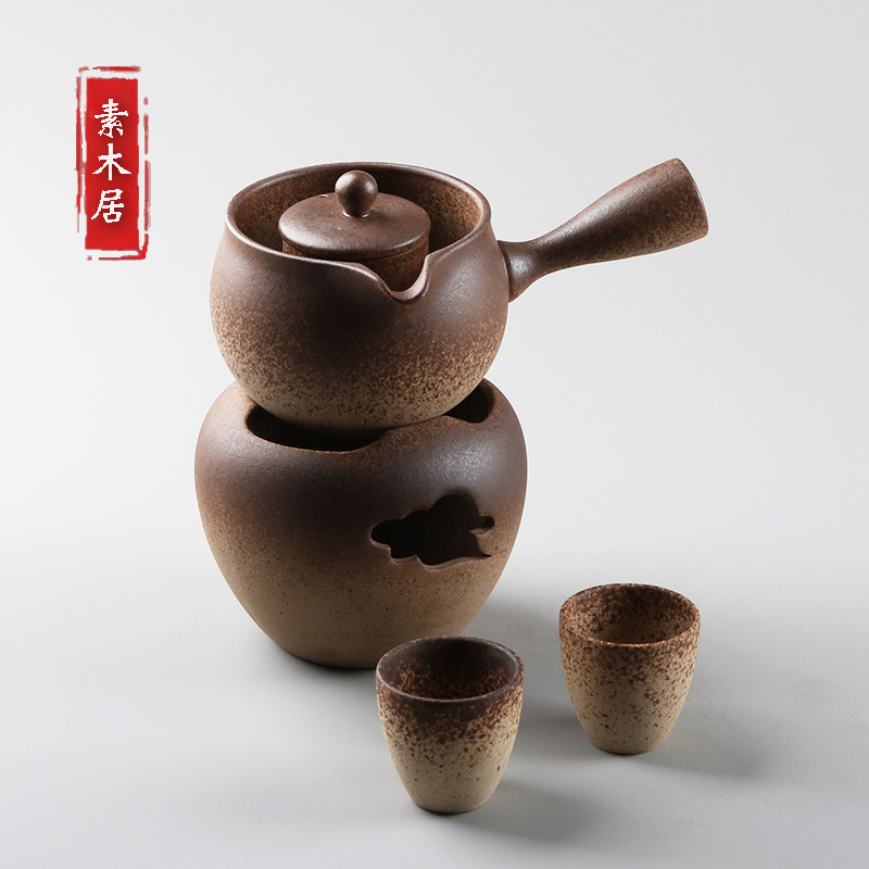 柴烧陶瓷煮茶器侧把煮茶壶陶壶泡茶炉明火酒精炉围炉奶茶壶功夫茶
