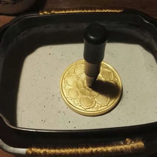 见素香坊热销 铜雕香押4.8cm黑檀柄莲花图案铜香灰压香道用品H483