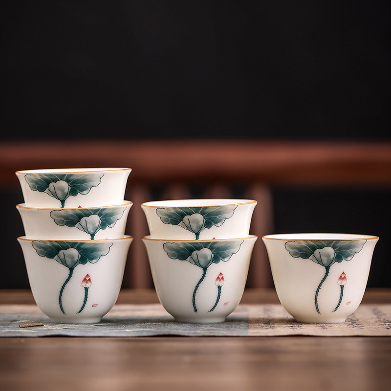 羊脂玉功夫茶杯陶瓷清新创意单杯品茗喝茶小杯主人杯家用白玉瓷杯