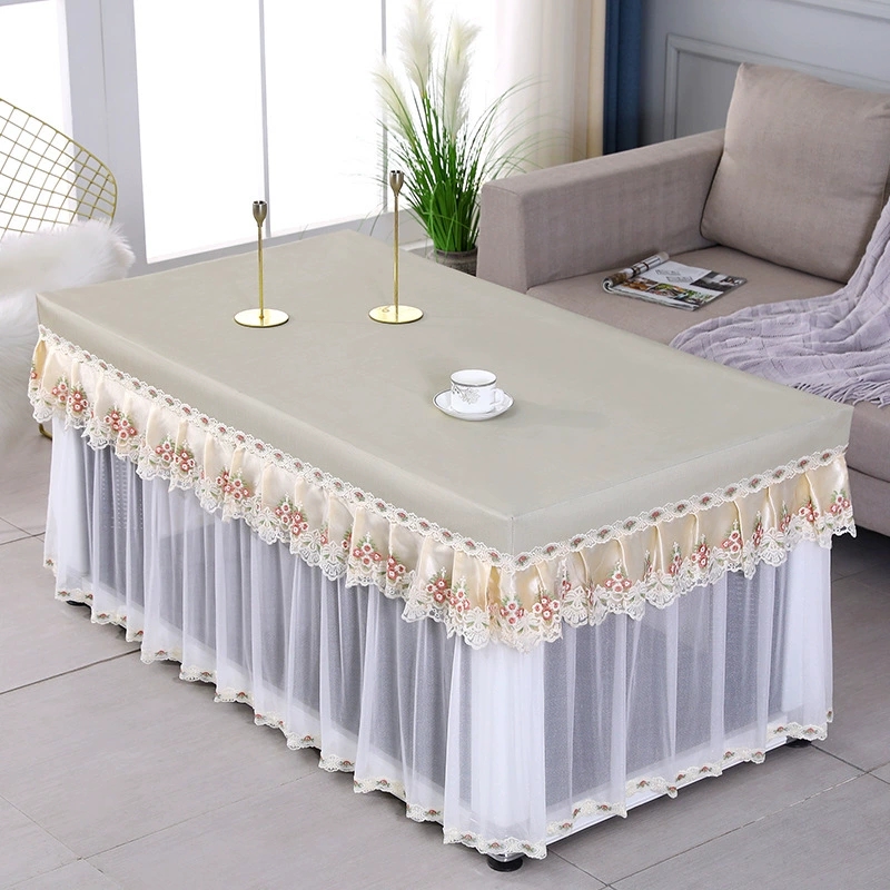 正长方形美容院罩四季通用茶几烤火桌罩防水防油布纹刺绣两件式垂