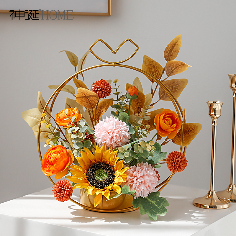 2022新款高档假花仿真花摆件家居客厅桌面装饰花束插花摆设向日葵