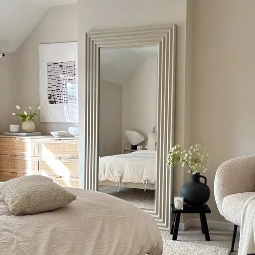 侘寂风复古全身镜法式奶油风实木落地穿衣镜客厅卧室衣帽间大镜子