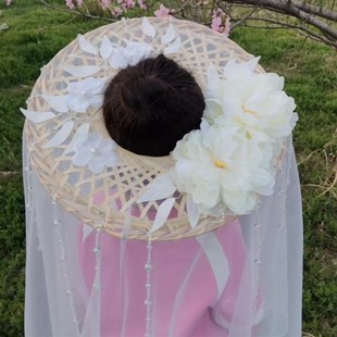 东月棠 梨花流苏 斗笠帽遮脸面纱遮阳幕离摄影道具女侠古风斗笠帽