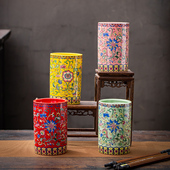 珐琅彩创意时尚 文具毛笔圆珠笔铅笔多功能复古办公圆形笔筒小花瓶