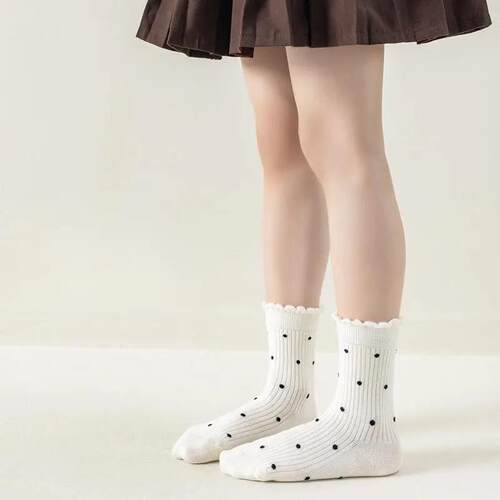 【童开CAY学季】春秋季女袜子洛筒丽塔波点中袜松口高弹公主C风袜