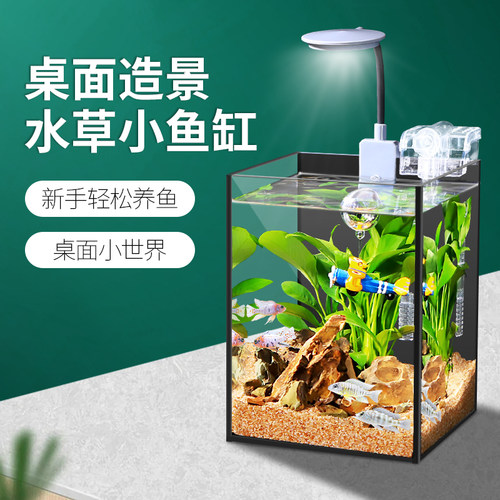 小鱼缸客厅迷你金鱼缸桌面家用办公室客厅茶几免换水微景观生态缸