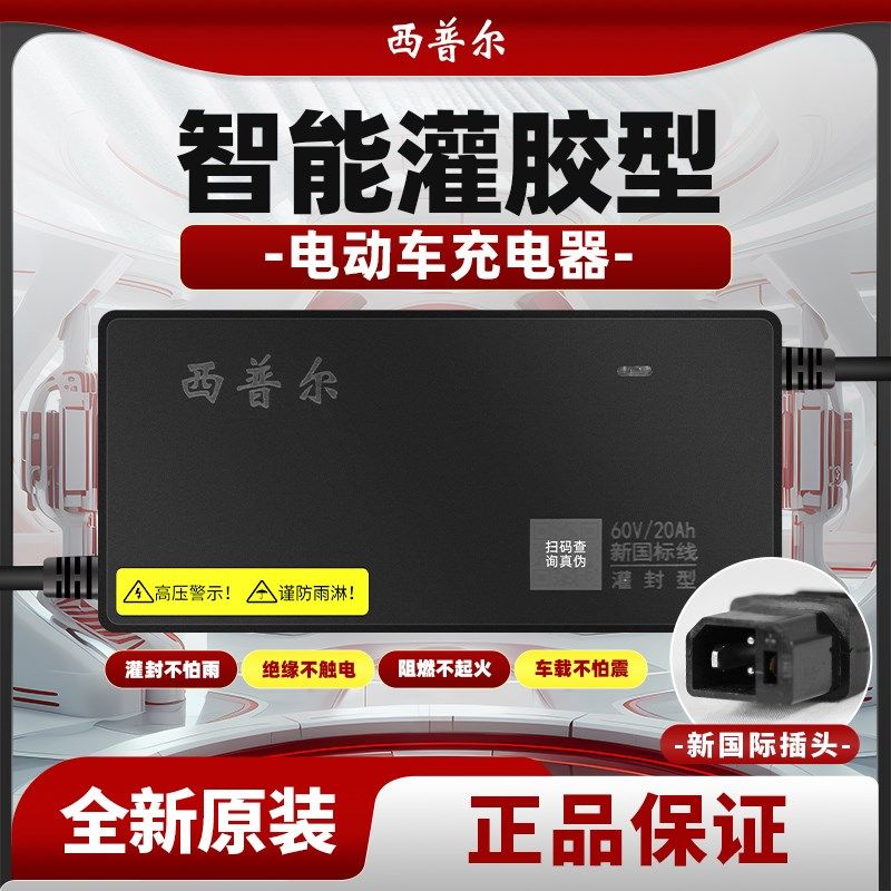 西普尔电动车电瓶充电器通讯协议新国际插头48V12AH20铅酸电瓶
