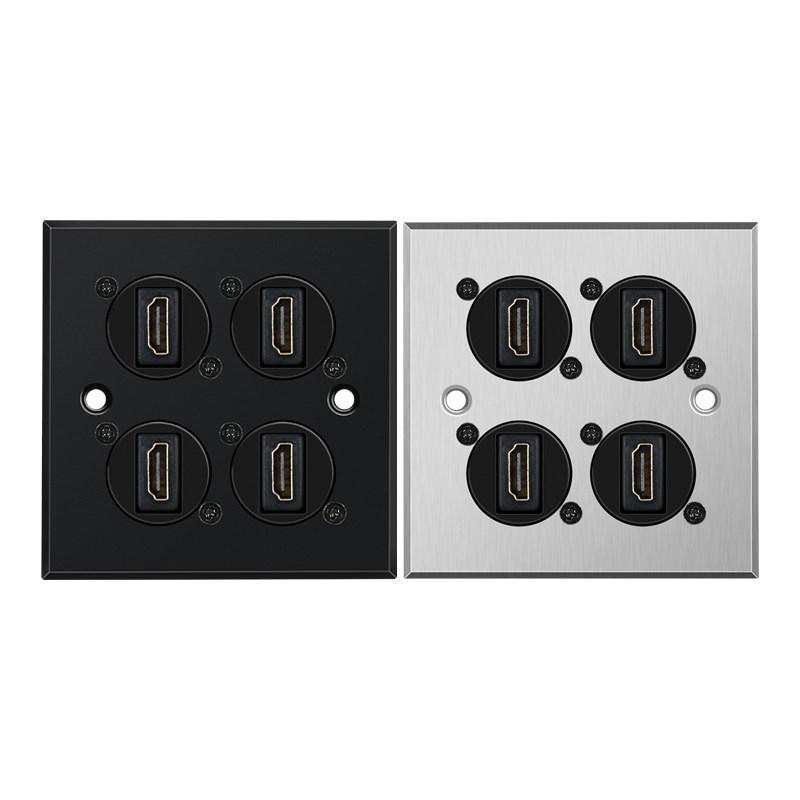 8型墙插HDMI高清插座不锈钢面板四位四口直插D型高清金属接口
