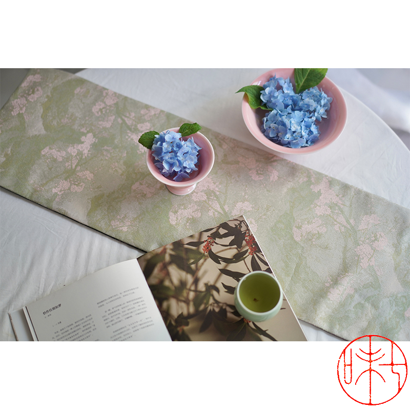 七味自制茶席 质感很好的织锦席垫锦缎面中式纹饰提花桌旗布艺