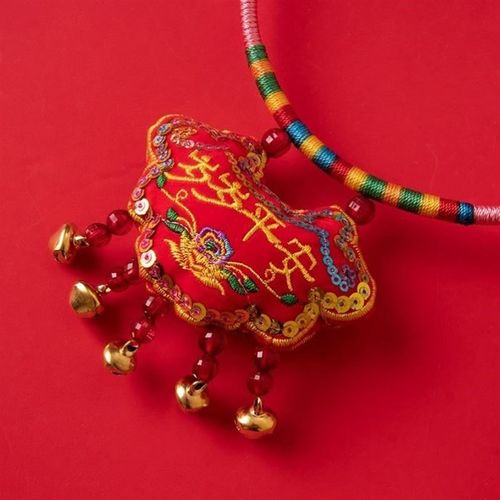 婴童项圈长命锁宝宝周岁百天满月虎头刺绣项圈平安锁端午香囊挂脖