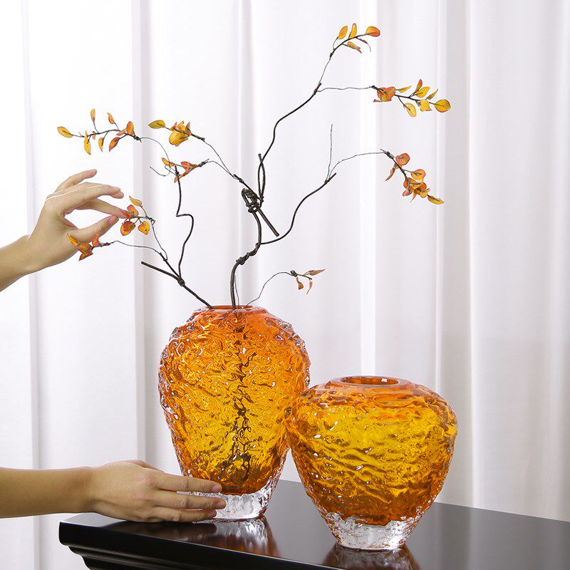 水晶琉璃花瓶创意玄关餐桌花瓶摆件客厅花器插花高级感装饰品摆件