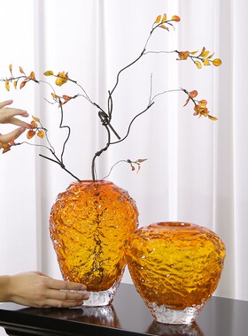 水晶琉璃花瓶创意玄关餐桌花瓶摆件客厅花器插花高级感装饰品摆件