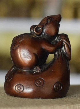 黄铜鼠摆件鼠小型鼠摆件工艺中式铸造手工客厅小工艺品车载鼠