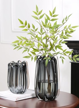 琉璃花瓶烟灰色现代玄关餐桌花瓶摆件客厅花器插花高级感装饰摆件