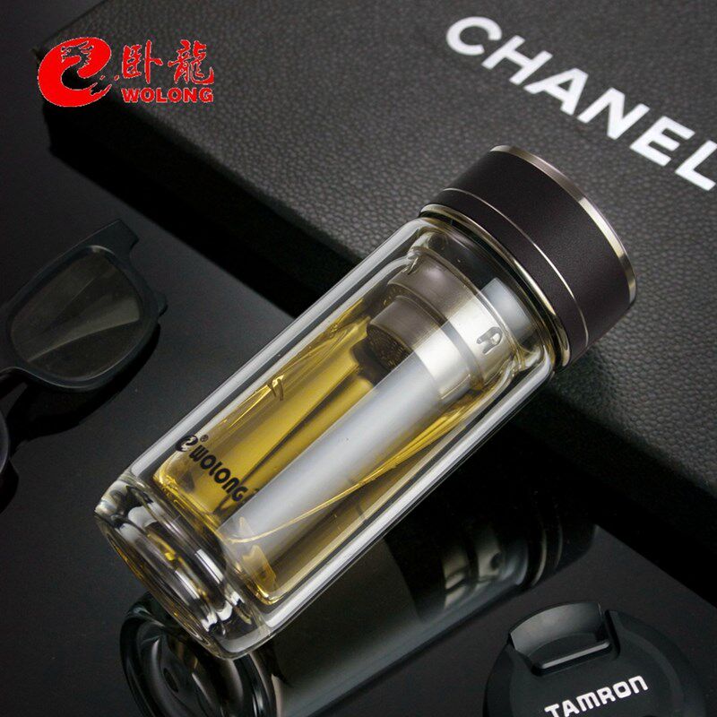卧龙双层玻璃杯短款超厚泡茶杯耐热个人用小便携加厚高档水杯男士