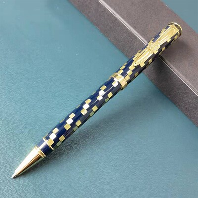 文荣989棋盘格金属圆珠笔黑色G2笔芯旋转出芯可换中性芯黄铜商务