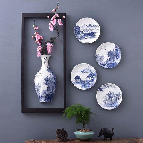青花瓷挂件墙面装饰壁挂花瓶客厅电视背景墙面装饰房间装饰品玄关