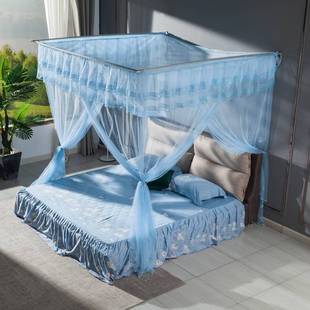 2.0 1.8米 蚊帐不锈钢伸缩U型加厚安装 牢固三开门加密雪纺1.5m