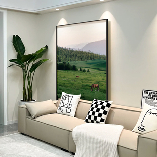 我的阿勒泰高级感走廊过道挂画绿色治愈系客厅壁画风景玄关装饰画