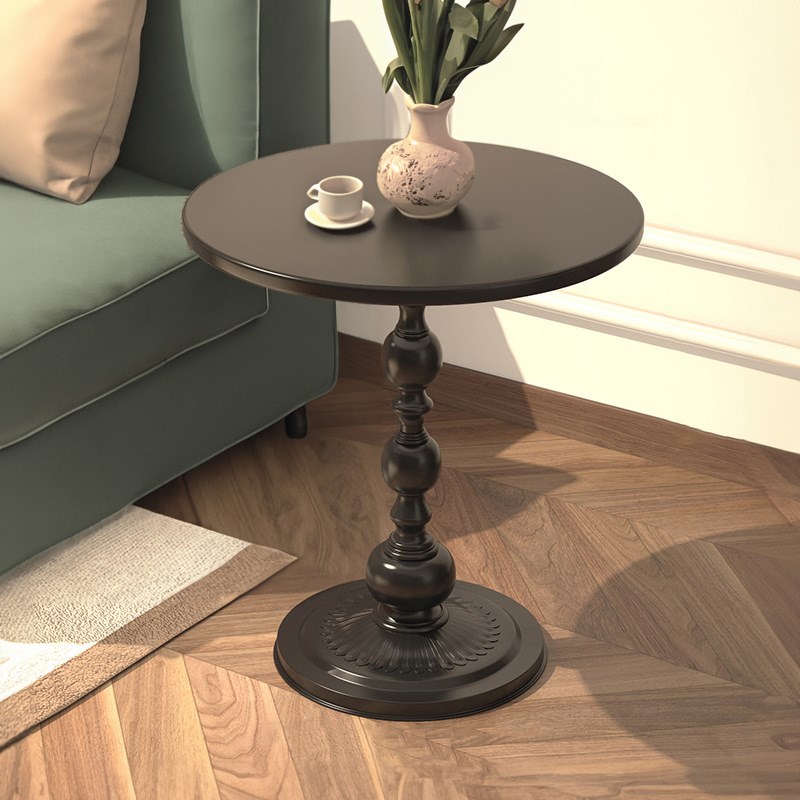 沙发旁边小边几侧边柜客厅家用小茶几复古简约铁艺床头柜圆桌黑色