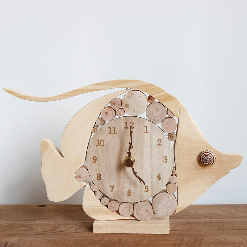 实木纯手工创意桌面时钟木质鱼形状座钟客厅摆放家用儿童房间摆件,家居饰品,座钟,淘宝优惠券,粉丝福利购,淘宝优惠卷