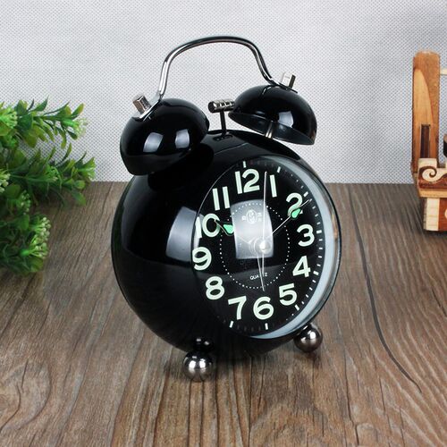 闹钟床头懒人大声音圆形金属打铃闹钟现代创意闹表学生静音座钟