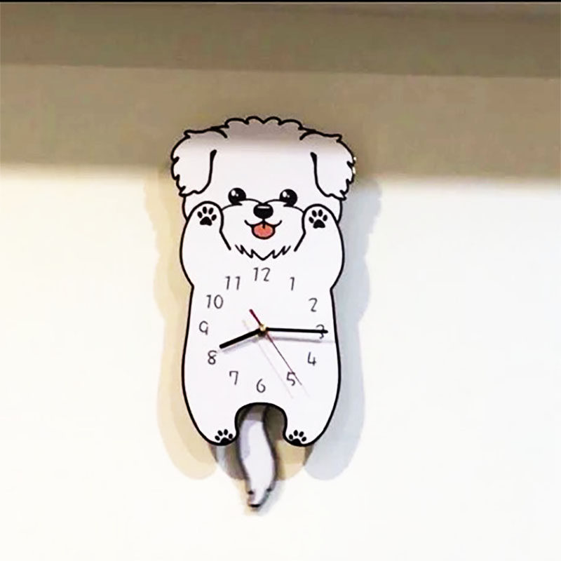 可爱金毛比熊狗狗挂钟壁钟 创意狗狗时钟 静音个性卡通儿童房钟表