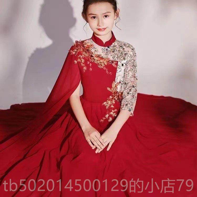 高档高端儿童礼服女童古筝乐服演出服中国风汉艺考礼服红色民演弹图片