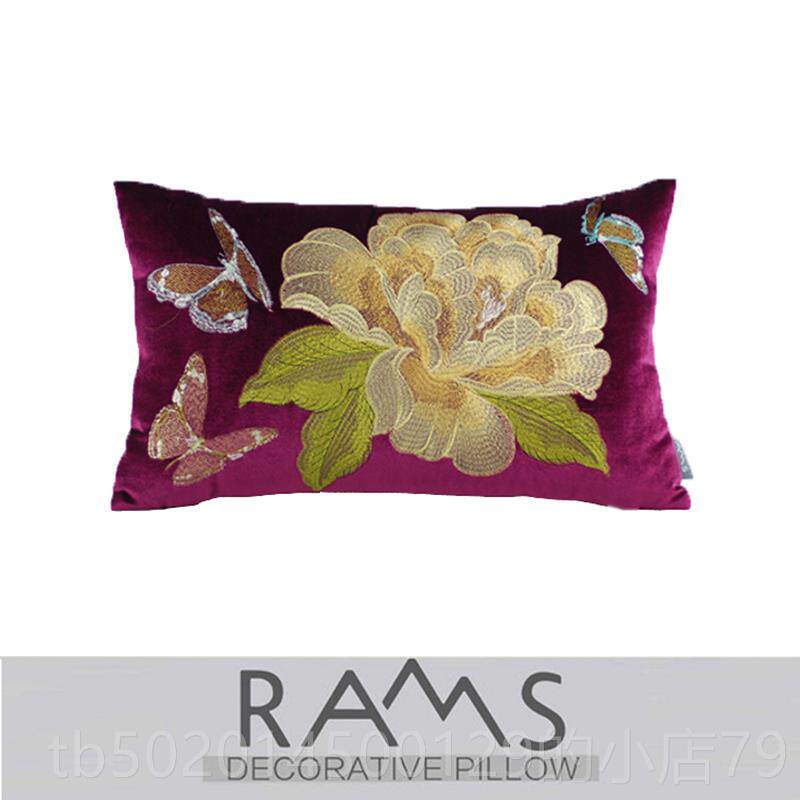 高档新型中国风沙发垫枕中花国风样房板枕头套床头方枕白色牡丹绣