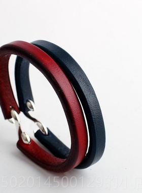 高档一休桥吾郎手进口日本枥木鞍环革藏青枣红色925高纯银钩皮手