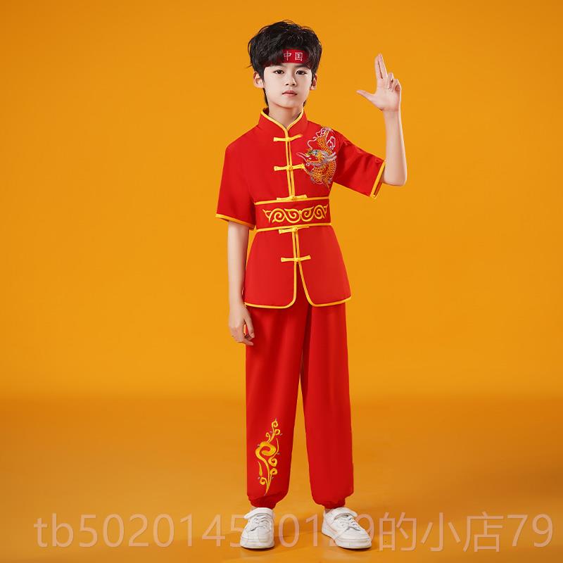 高档六一儿练童功服男女武术表演服出中国风打鼓武术训练比赛演童