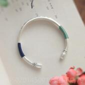 高档牡丹花银手镯女99纯9足银镯子实心开口覆哑光民古族风送妈妈