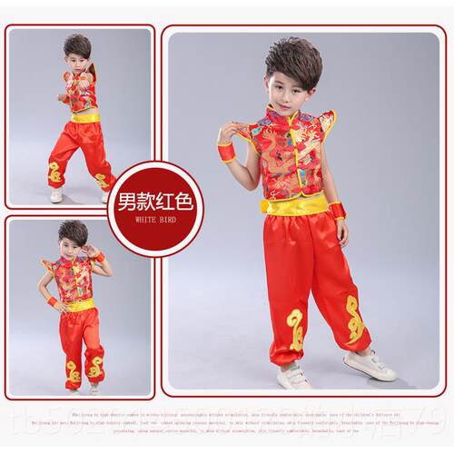 高档六一儿童演出服幼园腰鼓服喜庆秧儿歌服风开门红打鼓服中国台
