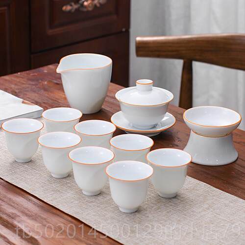 高档茶功现夫茶具套装家用代轻奢简约客甜厅泡办公室潮汕白瓷盖碗