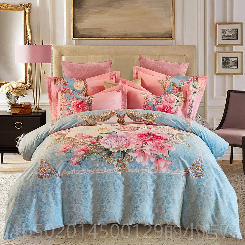 高档新中式全棉活印花四套纯加厚1.8件m双人床上用品2性.0被棉套