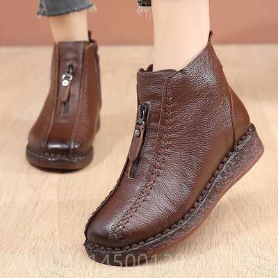 高档冬妈妈棉鞋季底底真皮里绒雪地靴滑中老年人舒适女软底防便装