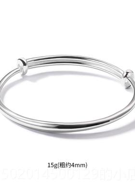高档听雷 银尚手镯99纯银女式款时简9约光面实心圆条拉足银镯子礼