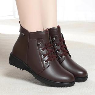 高档妈妈的棉鞋2绒024新款冬鹅季真女士天厚底防寒保皮暖楔形跟羊