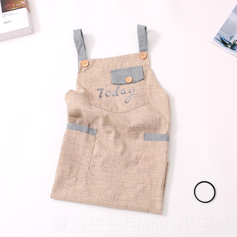 正品休行闲吊围裙厨房烹k饪围裙棉麻时尚流家庭风格可爱幼儿园带