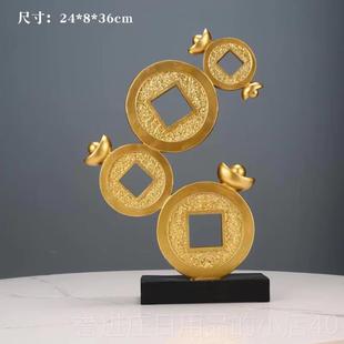 正品中财面源滚滚铜玄钱摆件新式高端客厅关办公室桌酒柜装饰品工