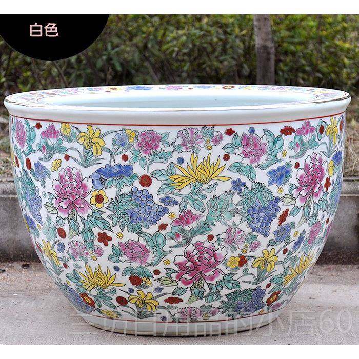 高档景金德镇陶器瓷鱼瓷缸手绘粉彩鱼缸乌龟风水睡莲缸中国风荷花