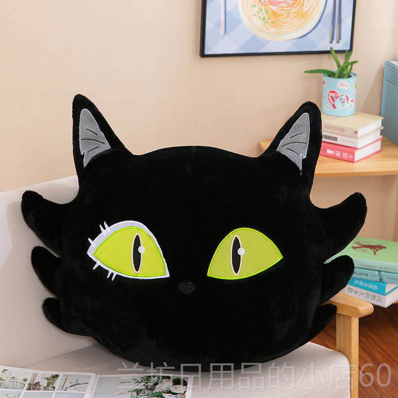 高档黑色猫咪靠垫法式抱枕靠枕沙发黑玩白毛绒床上睡觉枕头具软大