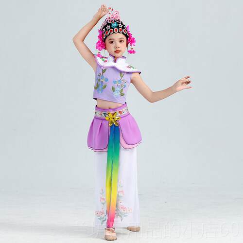 高档墨花旦演服儿童俏小京戏剧服梨花颂赤伶舞蹈服粉心有翎兮出表