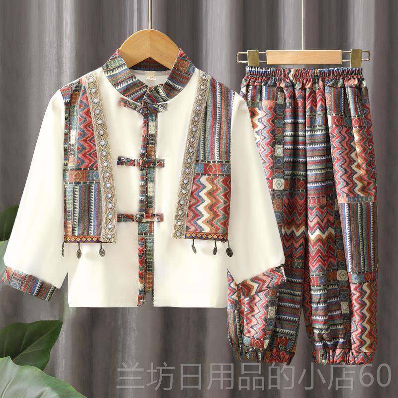 高档儿童汉代孩民夏族风格广西壮族傣族舞蹈服装装男春唐表演服装