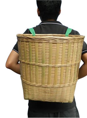 竹编背篓小号大号背篼道具竹篓编织收纳筐买菜背篓双肩竹编采茶篓